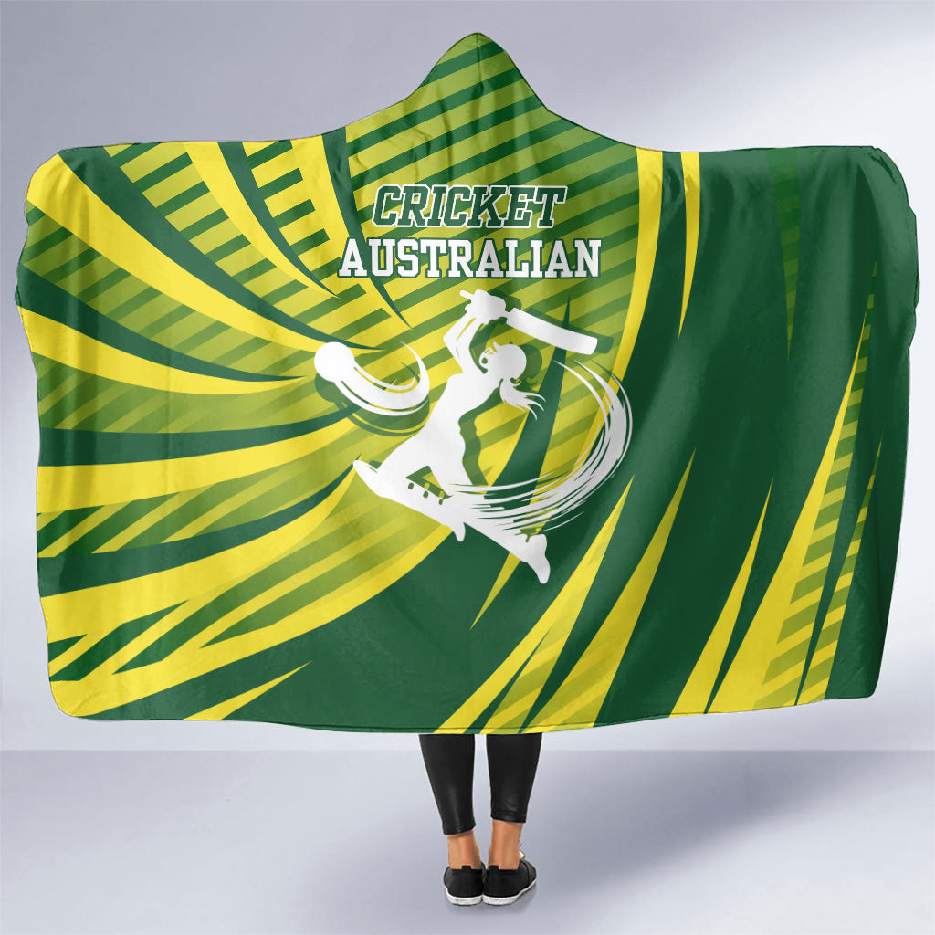 Australian Cricket Hooded Blanket Dynamic Stripe Graphic With Player Silhouette
