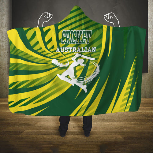 Australian Cricket Hooded Blanket Dynamic Stripe Graphic With Player Silhouette