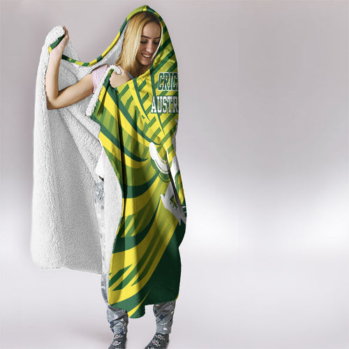 Australian Cricket Hooded Blanket Dynamic Stripe Graphic With Player Silhouette