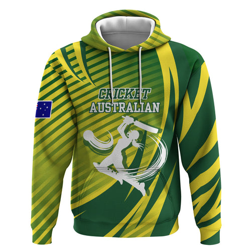 Australian Cricket Hoodie Dynamic Stripe Graphic With Player Silhouette