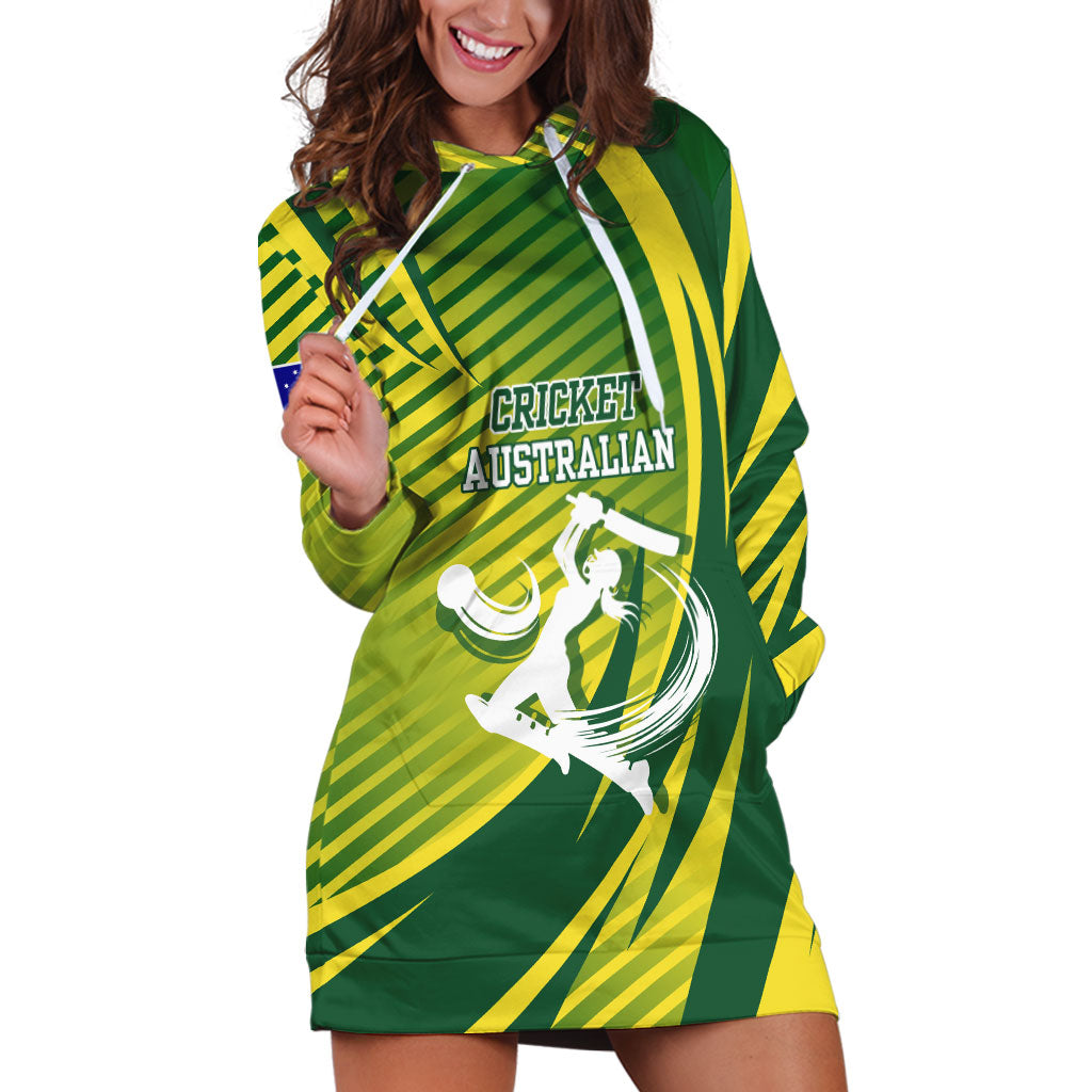 Australian Cricket Hoodie Dress Dynamic Stripe Graphic With Player Silhouette