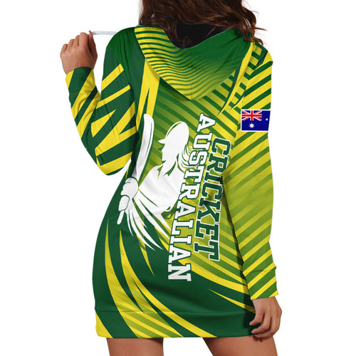 Australian Cricket Hoodie Dress Dynamic Stripe Graphic With Player Silhouette