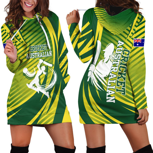 Australian Cricket Hoodie Dress Dynamic Stripe Graphic With Player Silhouette