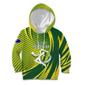 Australian Cricket Kid Hoodie Dynamic Stripe Graphic With Player Silhouette