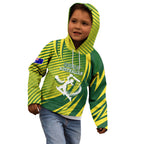 Australian Cricket Kid Hoodie Dynamic Stripe Graphic With Player Silhouette