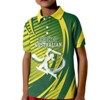 Australian Cricket Kid Polo Shirt Dynamic Stripe Graphic With Player Silhouette