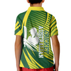 Australian Cricket Kid Polo Shirt Dynamic Stripe Graphic With Player Silhouette