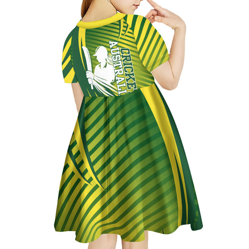 Australian Cricket Kid Short Sleeve Dress Dynamic Stripe Graphic With Player Silhouette