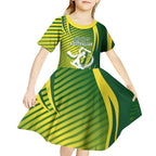 Australian Cricket Kid Short Sleeve Dress Dynamic Stripe Graphic With Player Silhouette