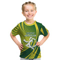 Australian Cricket Kid T Shirt Dynamic Stripe Graphic With Player Silhouette