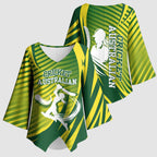 Australian Cricket Kimono Sleeve Blouse Dynamic Stripe Graphic With Player Silhouette