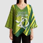 Australian Cricket Kimono Sleeve Blouse Dynamic Stripe Graphic With Player Silhouette