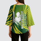 Australian Cricket Kimono Sleeve Blouse Dynamic Stripe Graphic With Player Silhouette