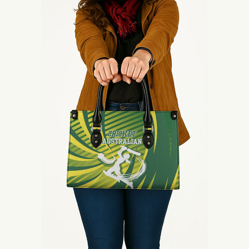 Australian Cricket Leather Bag Dynamic Stripe Graphic With Player Silhouette