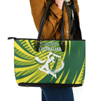 Australian Cricket Leather Tote Bag Dynamic Stripe Graphic With Player Silhouette