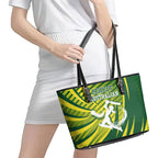 Australian Cricket Leather Tote Bag Dynamic Stripe Graphic With Player Silhouette