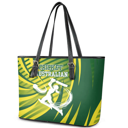 Australian Cricket Leather Tote Bag Dynamic Stripe Graphic With Player Silhouette