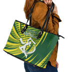 Australian Cricket Leather Tote Bag Dynamic Stripe Graphic With Player Silhouette