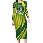 Australian Cricket Long Sleeve Bodycon Dress Dynamic Stripe Graphic With Player Silhouette