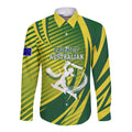 Australian Cricket Long Sleeve Button Shirt Dynamic Stripe Graphic With Player Silhouette