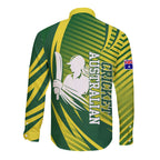 Australian Cricket Long Sleeve Button Shirt Dynamic Stripe Graphic With Player Silhouette