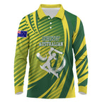 Australian Cricket Long Sleeve Polo Shirt Dynamic Stripe Graphic With Player Silhouette
