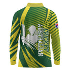 Australian Cricket Long Sleeve Polo Shirt Dynamic Stripe Graphic With Player Silhouette