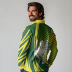 Australian Cricket Long Sleeve Polo Shirt Dynamic Stripe Graphic With Player Silhouette