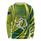 Australian Cricket Long Sleeve Shirt Dynamic Stripe Graphic With Player Silhouette