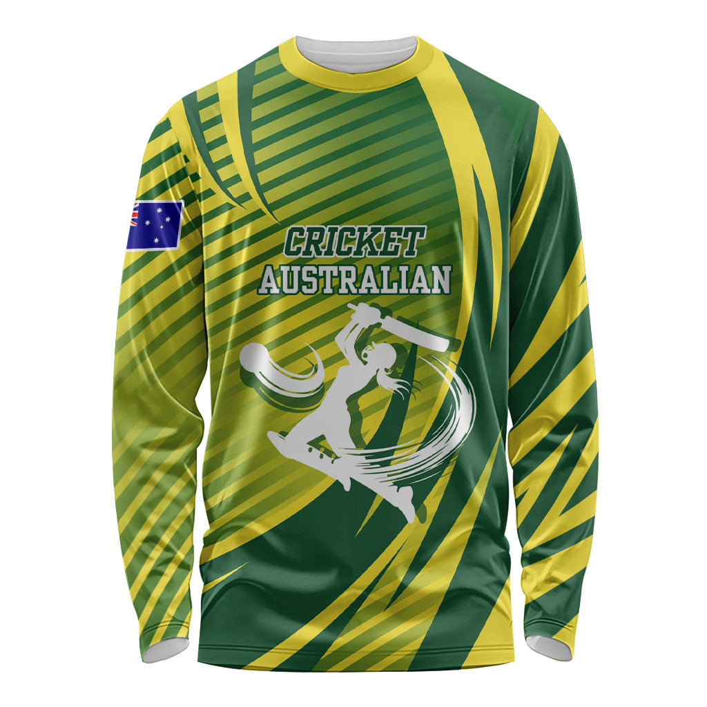 Australian Cricket Long Sleeve Shirt Dynamic Stripe Graphic With Player Silhouette