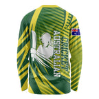Australian Cricket Long Sleeve Shirt Dynamic Stripe Graphic With Player Silhouette