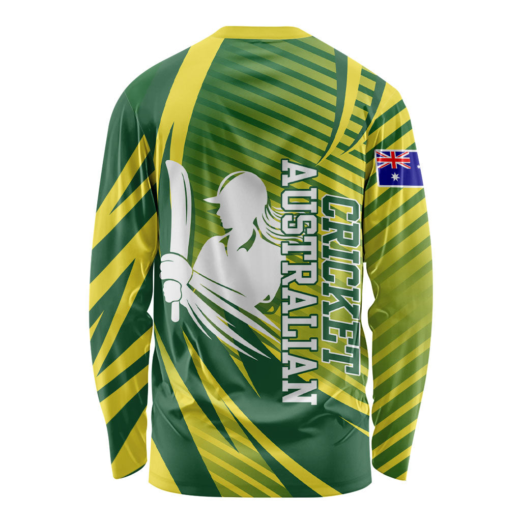Australian Cricket Long Sleeve Shirt Dynamic Stripe Graphic With Player Silhouette