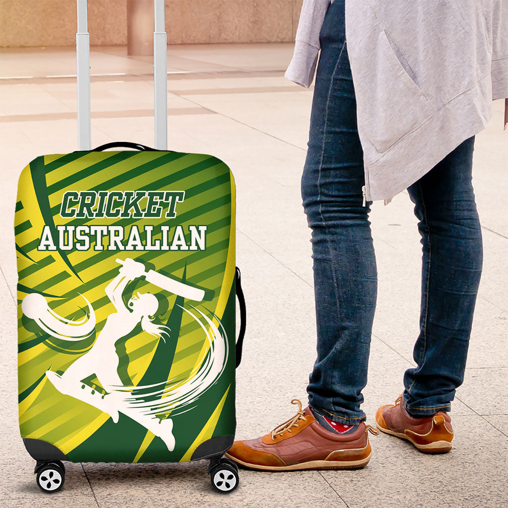 Australian Cricket Luggage Cover Dynamic Stripe Graphic With Player Silhouette