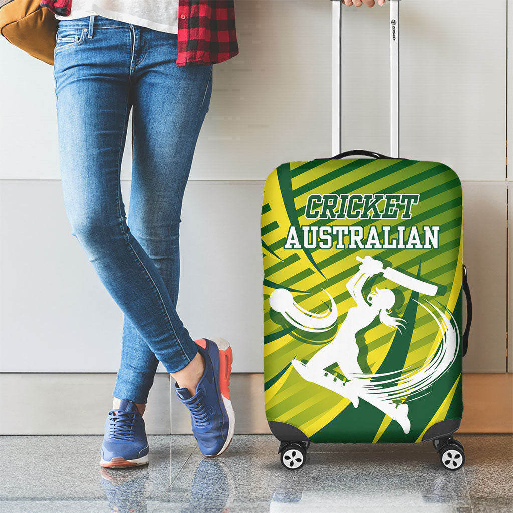 Australian Cricket Luggage Cover Dynamic Stripe Graphic With Player Silhouette