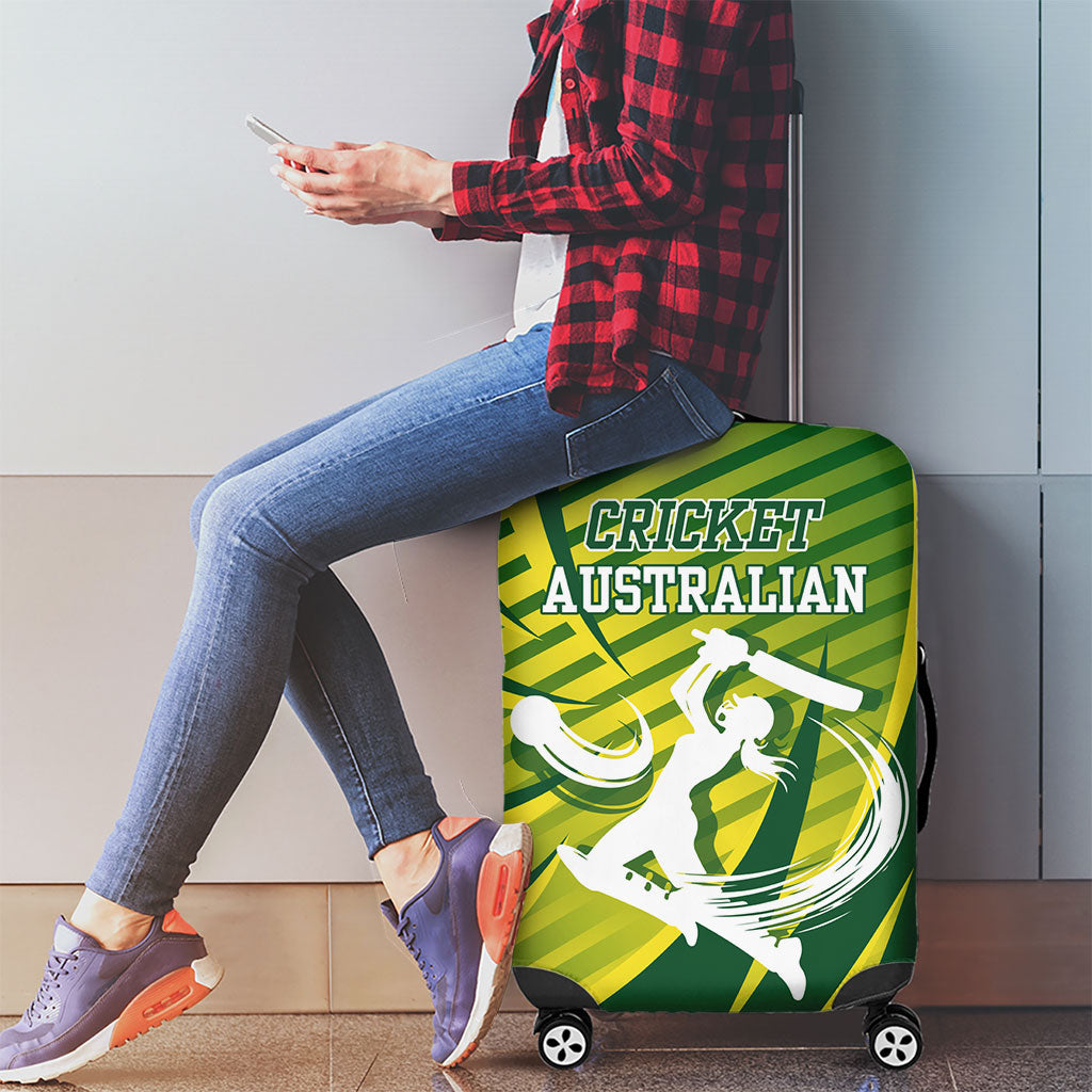 Australian Cricket Luggage Cover Dynamic Stripe Graphic With Player Silhouette