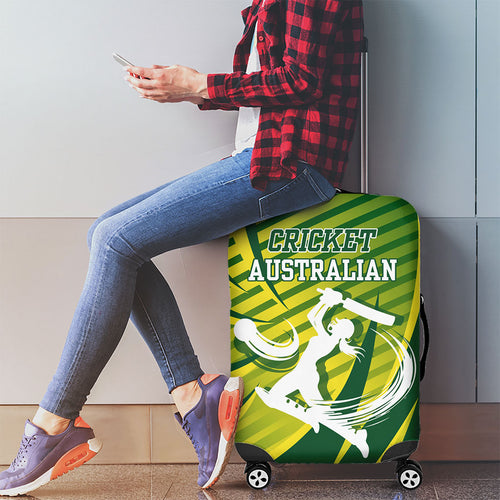 Australian Cricket Luggage Cover Dynamic Stripe Graphic With Player Silhouette