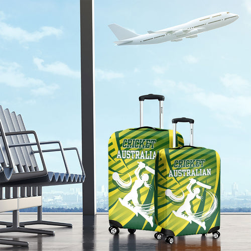 Australian Cricket Luggage Cover Dynamic Stripe Graphic With Player Silhouette