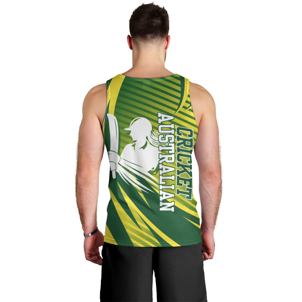 Australian Cricket Men Tank Top Dynamic Stripe Graphic With Player Silhouette
