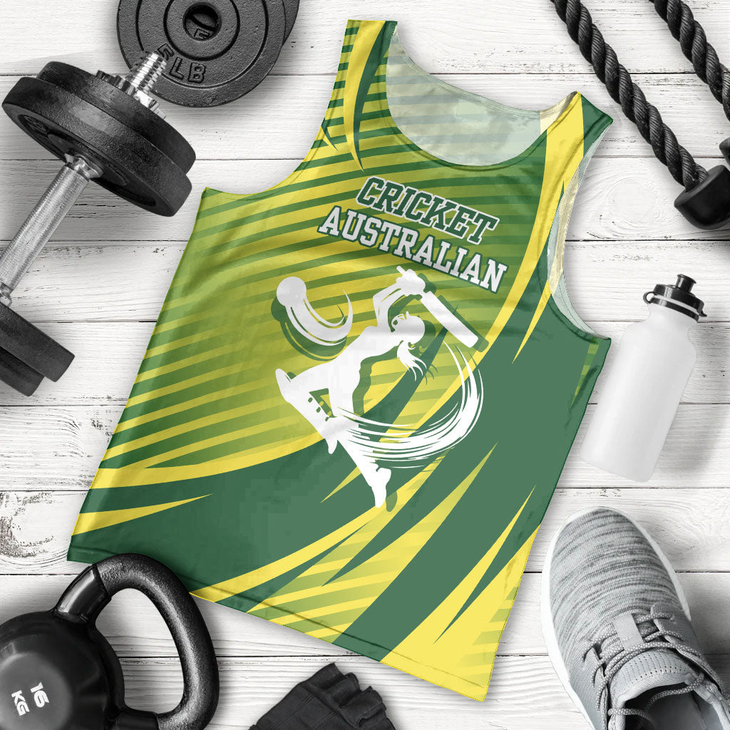 Australian Cricket Men Tank Top Dynamic Stripe Graphic With Player Silhouette
