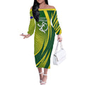 Australian Cricket Off The Shoulder Long Sleeve Dress Dynamic Stripe Graphic With Player Silhouette