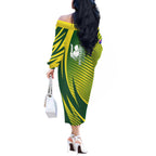 Australian Cricket Off The Shoulder Long Sleeve Dress Dynamic Stripe Graphic With Player Silhouette