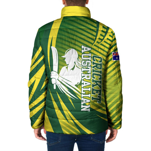 Australian Cricket Padded Jacket Dynamic Stripe Graphic With Player Silhouette