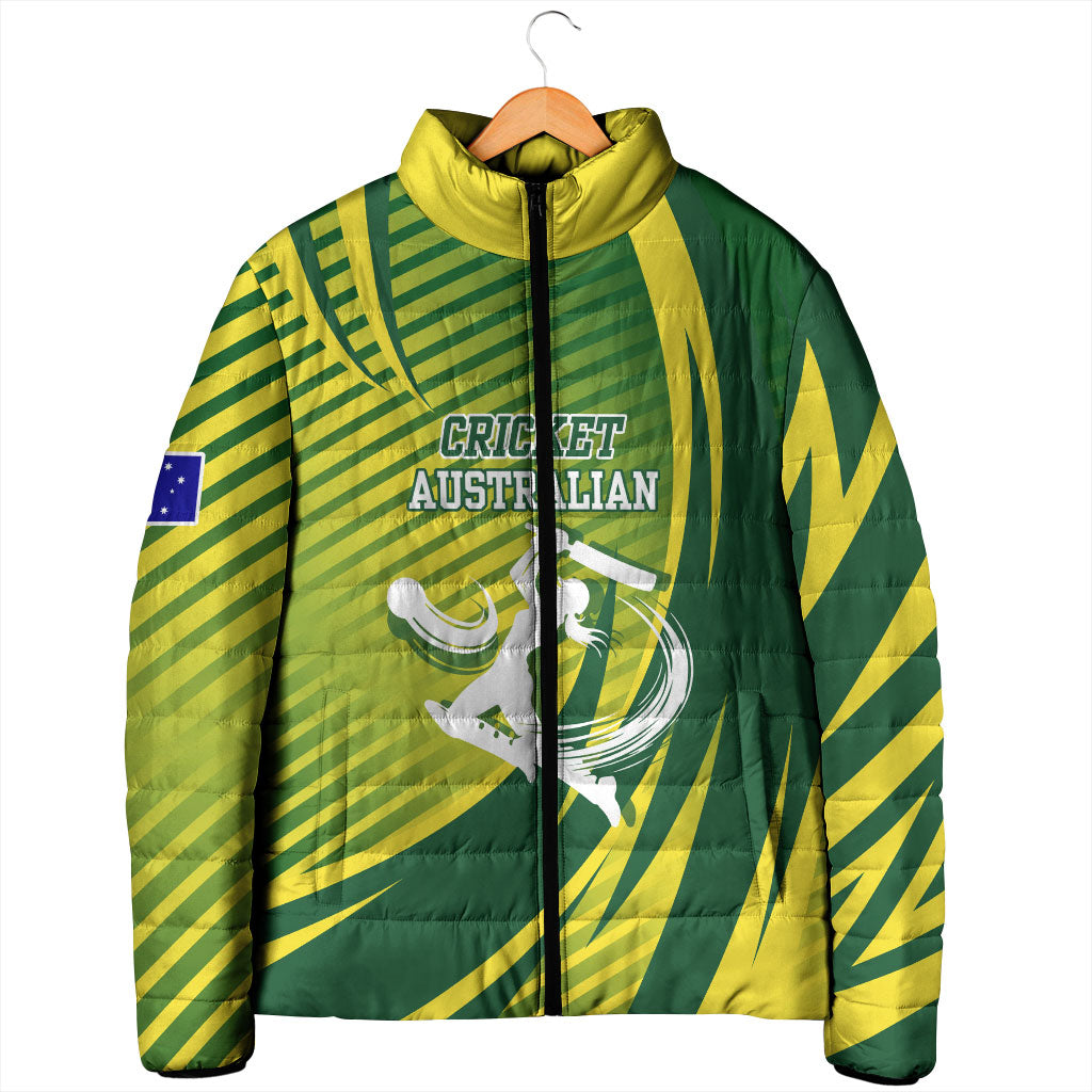Australian Cricket Padded Jacket Dynamic Stripe Graphic With Player Silhouette