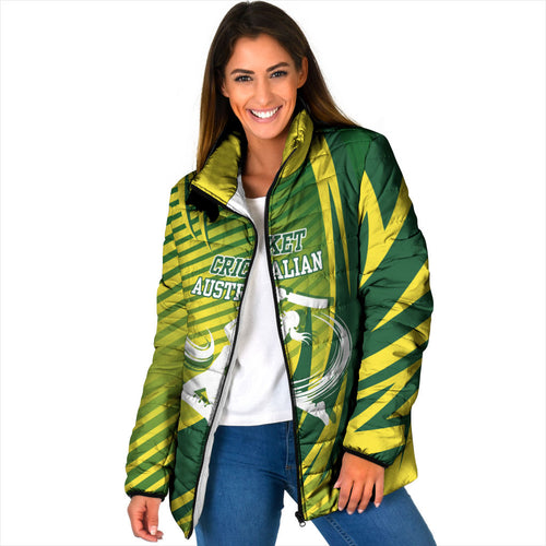 Australian Cricket Padded Jacket Dynamic Stripe Graphic With Player Silhouette