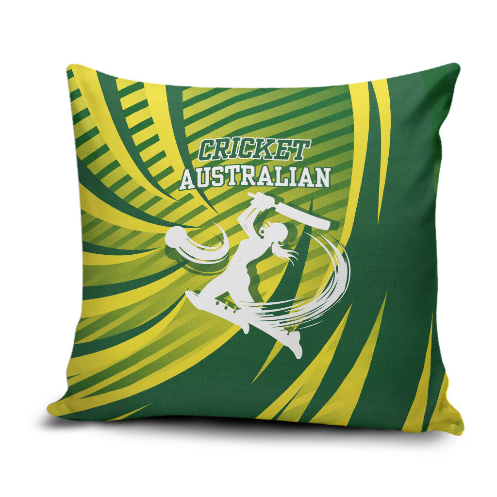 Australian Cricket Pillow Cover Dynamic Stripe Graphic With Player Silhouette