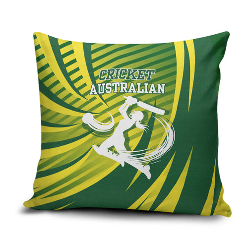 Australian Cricket Pillow Cover Dynamic Stripe Graphic With Player Silhouette