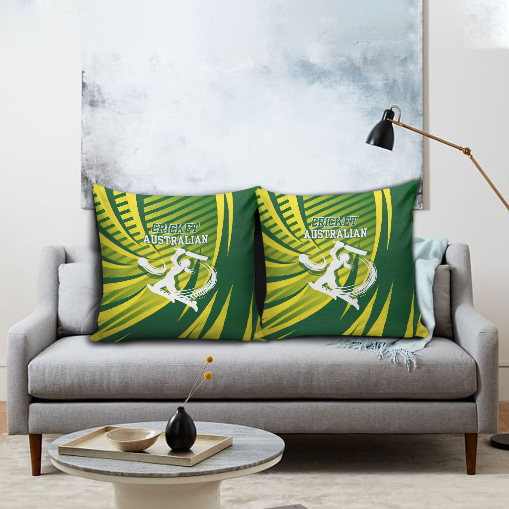 Australian Cricket Pillow Cover Dynamic Stripe Graphic With Player Silhouette