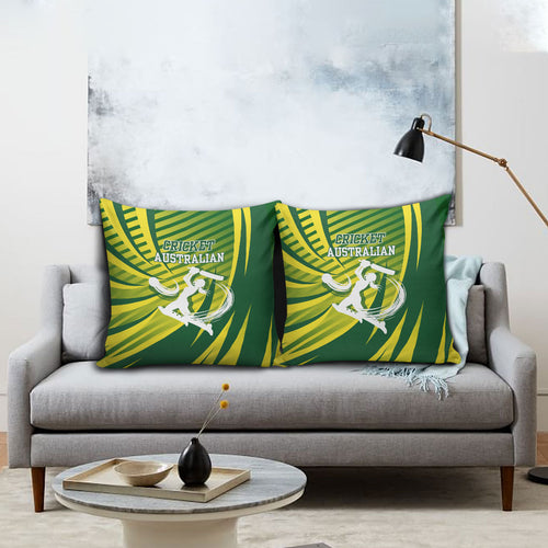 Australian Cricket Pillow Cover Dynamic Stripe Graphic With Player Silhouette