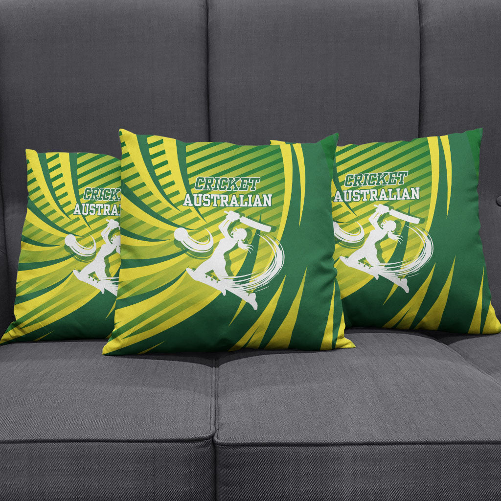 Australian Cricket Pillow Cover Dynamic Stripe Graphic With Player Silhouette