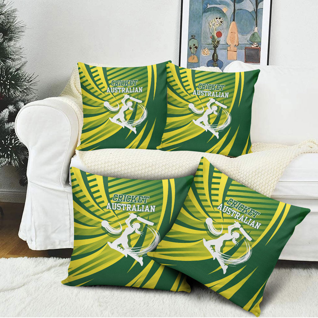 Australian Cricket Pillow Cover Dynamic Stripe Graphic With Player Silhouette